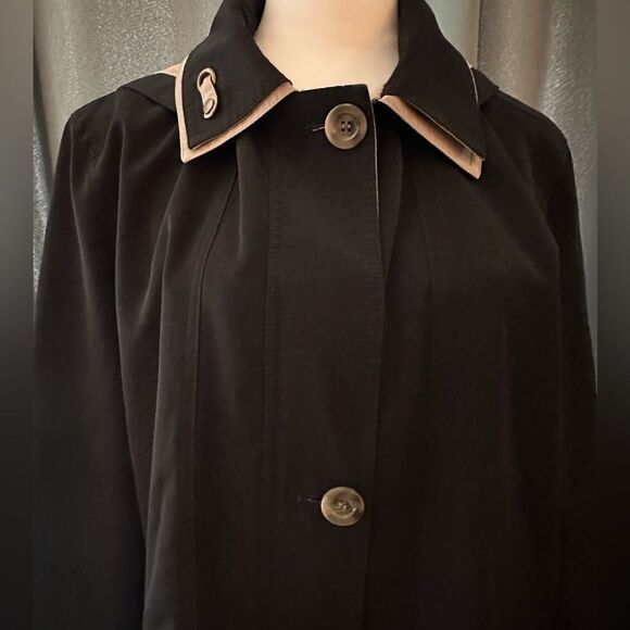 London fog trench rain coat removable hood zipper navy tan women’s size large - Picture 5 of 7